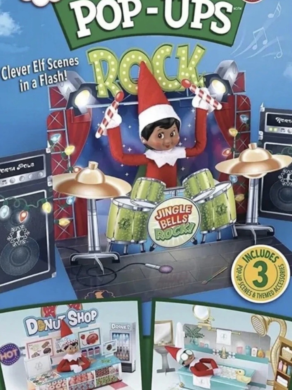 The Elf on the Shelf Insta-Moment 3ct Pop-Ups Spa, Donut Shop, Drum Set Scenes